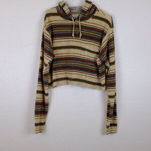 Womens billabong striped beach surfer hippie hoodie pullover jumper medium